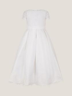 Monsoon Kids' Lola Bow Lace Dress, White, White