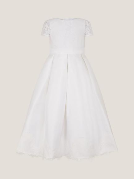 Monsoon Kids' Lola Bow Lace Dress, White, White