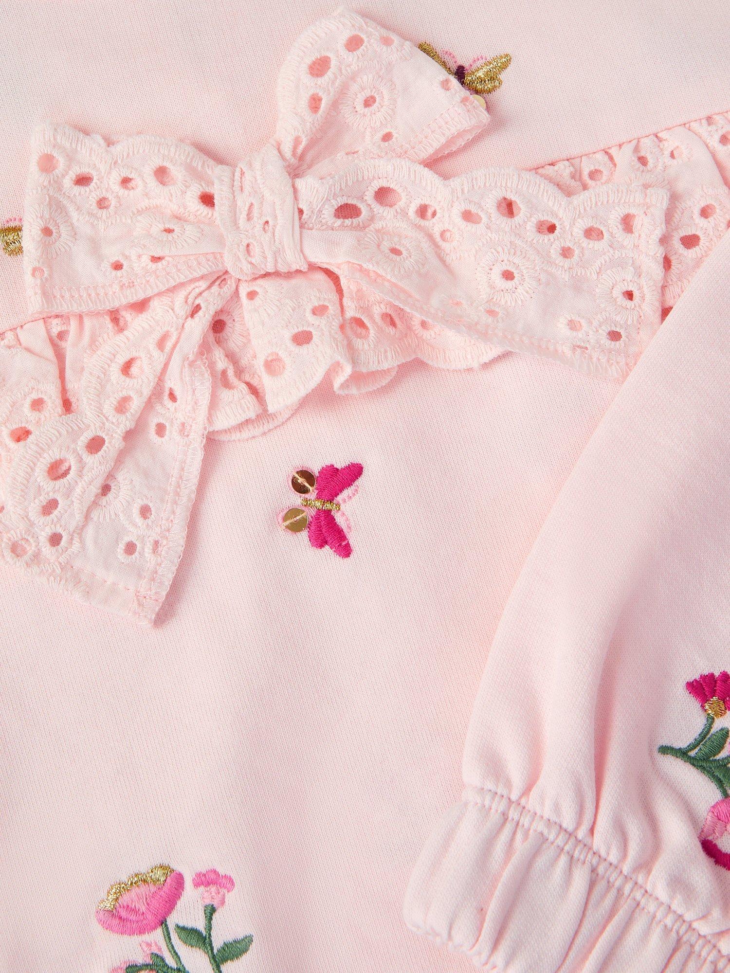 Product image 3 of 3, which shows Monsoon Kids' Floral Bow Sweatshirt, Pink, 3-4 years