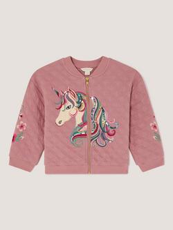 Monsoon Kids' Embellished Unicorn Bomber, Pink - view 2, Pink
