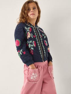 Monsoon Kids' Floral Bomber Jacket, Navy, Navy