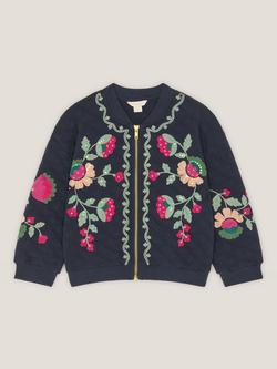 Monsoon Kids' Floral Bomber Jacket, Navy - view 2, Navy