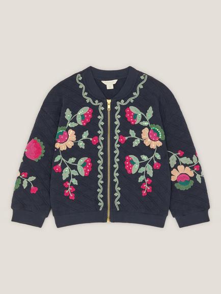Monsoon Kids' Floral Bomber Jacket, Navy - view 2, Navy
