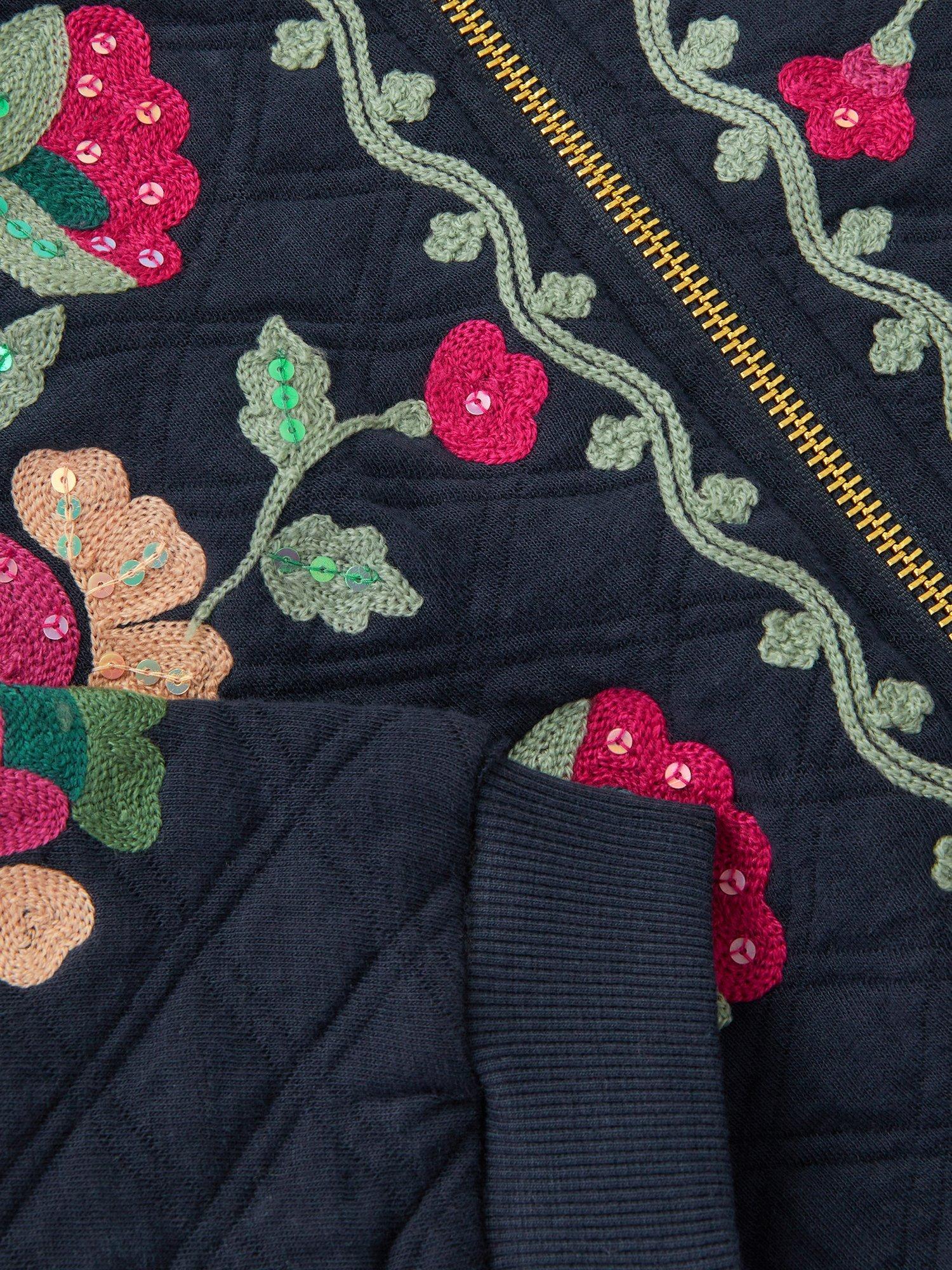 Product image 3 of 4, which shows Monsoon Kids' Floral Bomber Jacket, Navy, 3-4 years
