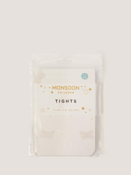 Monsoon Kids' Polka Dot Butterfly Tights, White - view 2, White