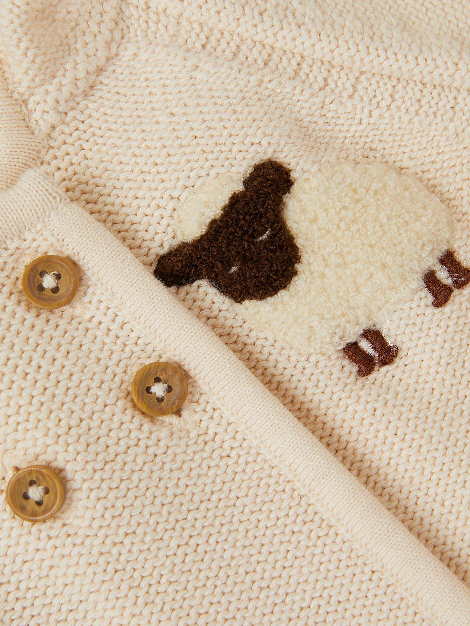Product image 3 of 3, which shows Monsoon Baby Sheep Cardigan, Cream, 0-3 months