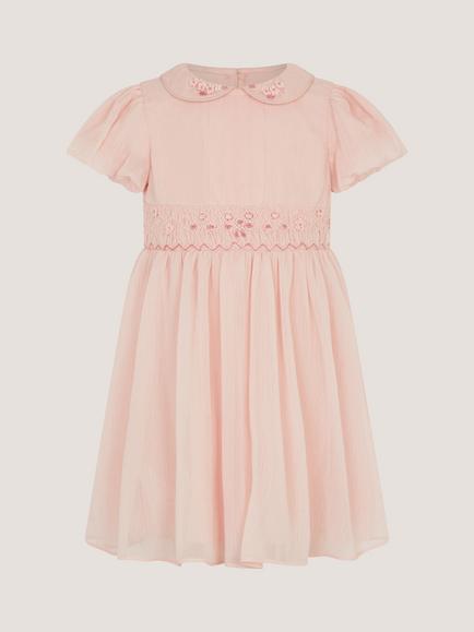 Monsoon Baby Romee Puff Sleeve Embroidered Party Dress, Pale Pink, Pale Pink