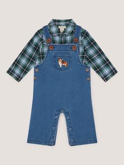 Monsoon Baby Digby Denim Dungarees and Shirt Set, Navy, Navy