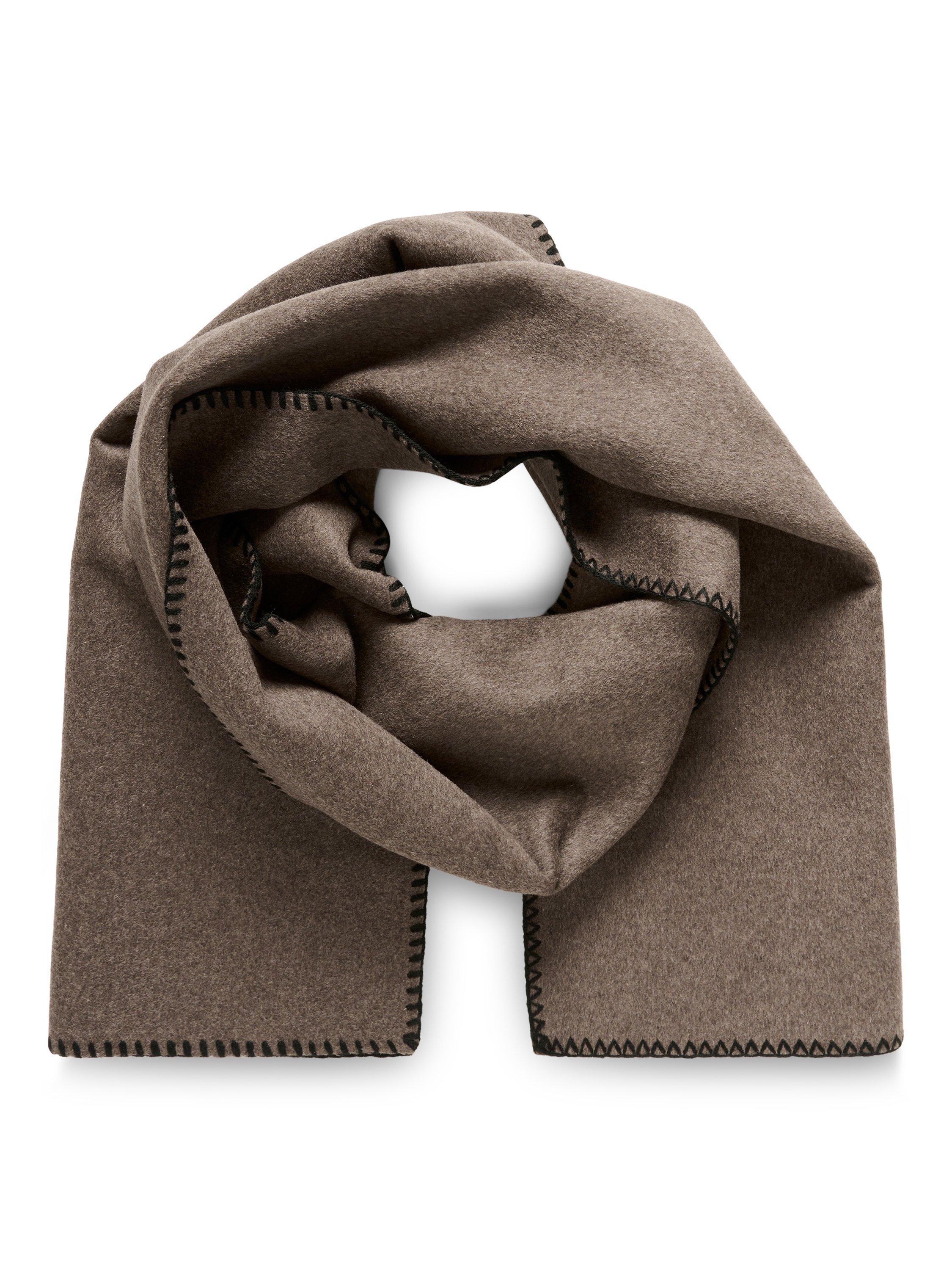 Product image 1 of 4, which shows Part Two Suzette Blanket Stitch Wool Blend Scarf, Dark Walnut Melange, One Size