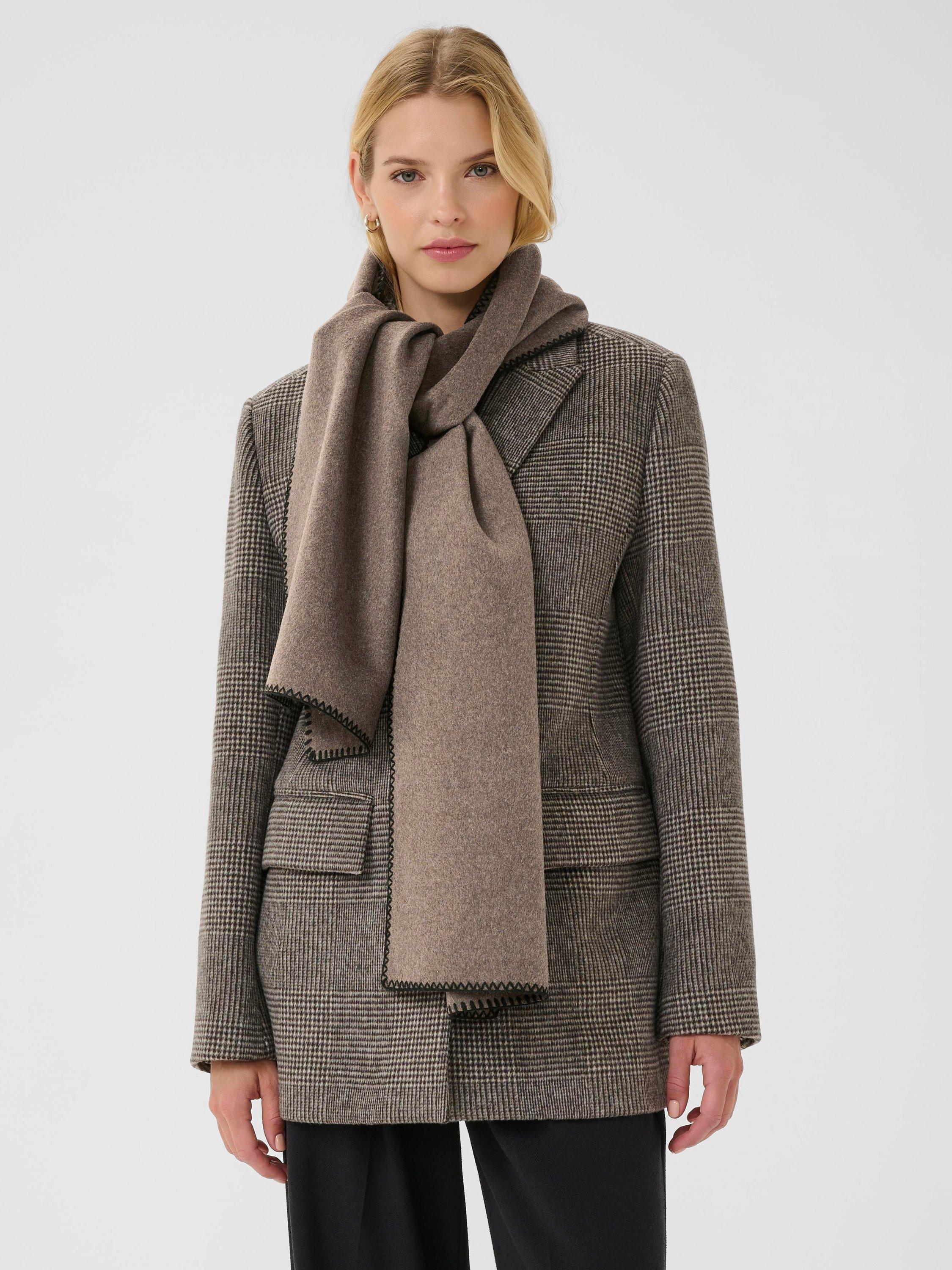 Product image 2 of 4, which shows Part Two Suzette Blanket Stitch Wool Blend Scarf, Dark Walnut Melange, One Size