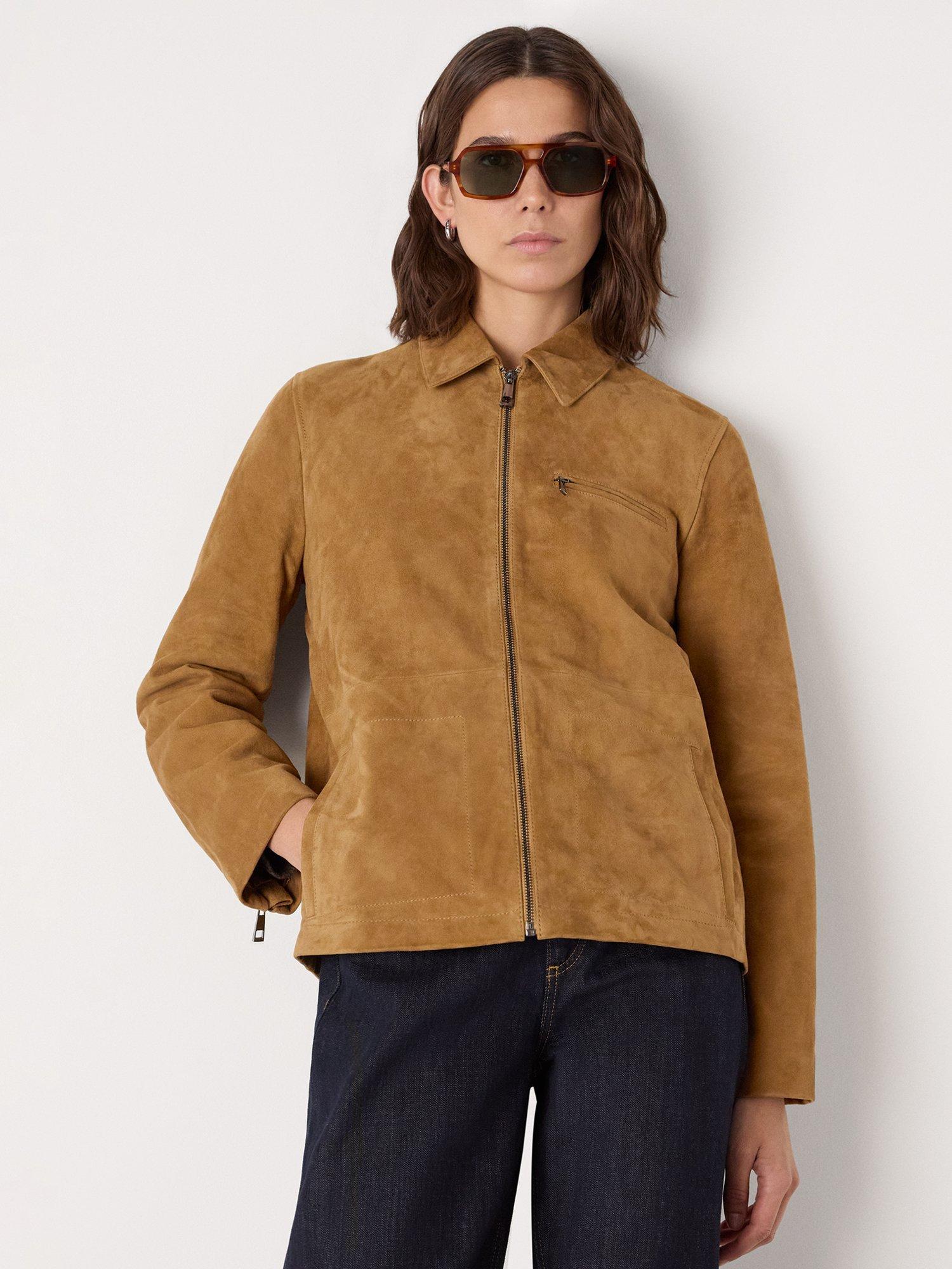 Product image 1 of 6, which shows Whistles Kate Pure Suede Jacket, Tan, 6