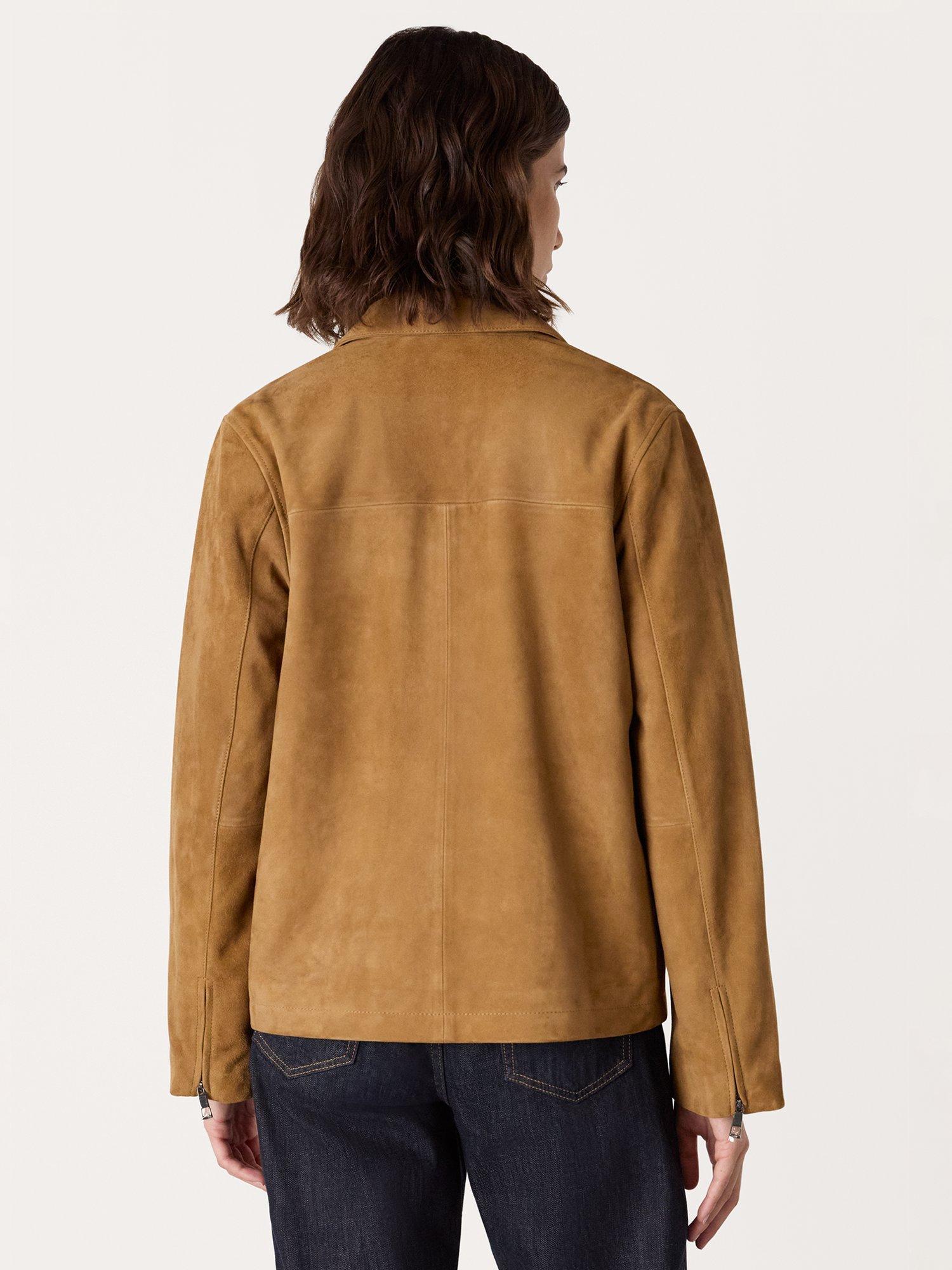 Product image 2 of 6, which shows Whistles Kate Pure Suede Jacket, Tan, 6