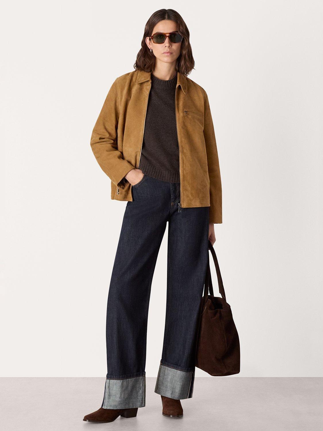 Product image 3 of 6, which shows Whistles Kate Pure Suede Jacket, Tan, 6