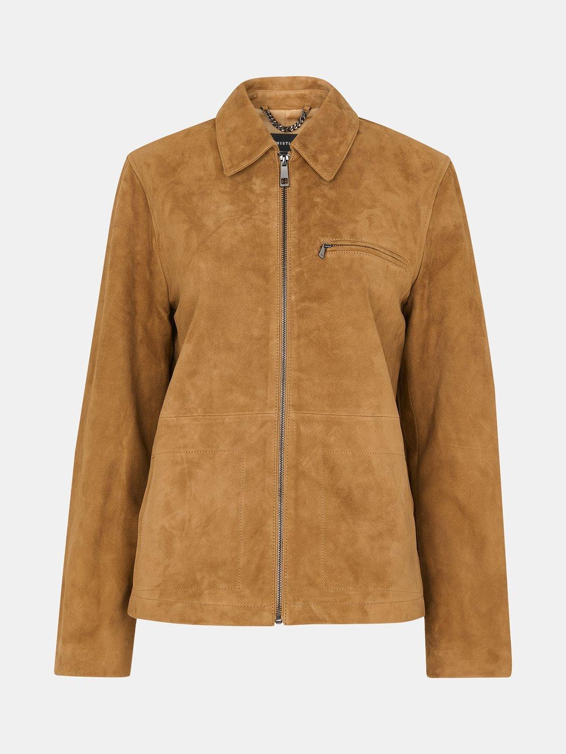 Product image 6 of 6, which shows Whistles Kate Pure Suede Jacket, Tan, 6