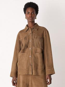 Whistles Tassel Pure Suede Jacket, Taupe, Taupe