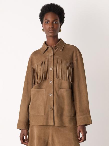 Whistles Tassel Pure Suede Jacket, Taupe, Taupe