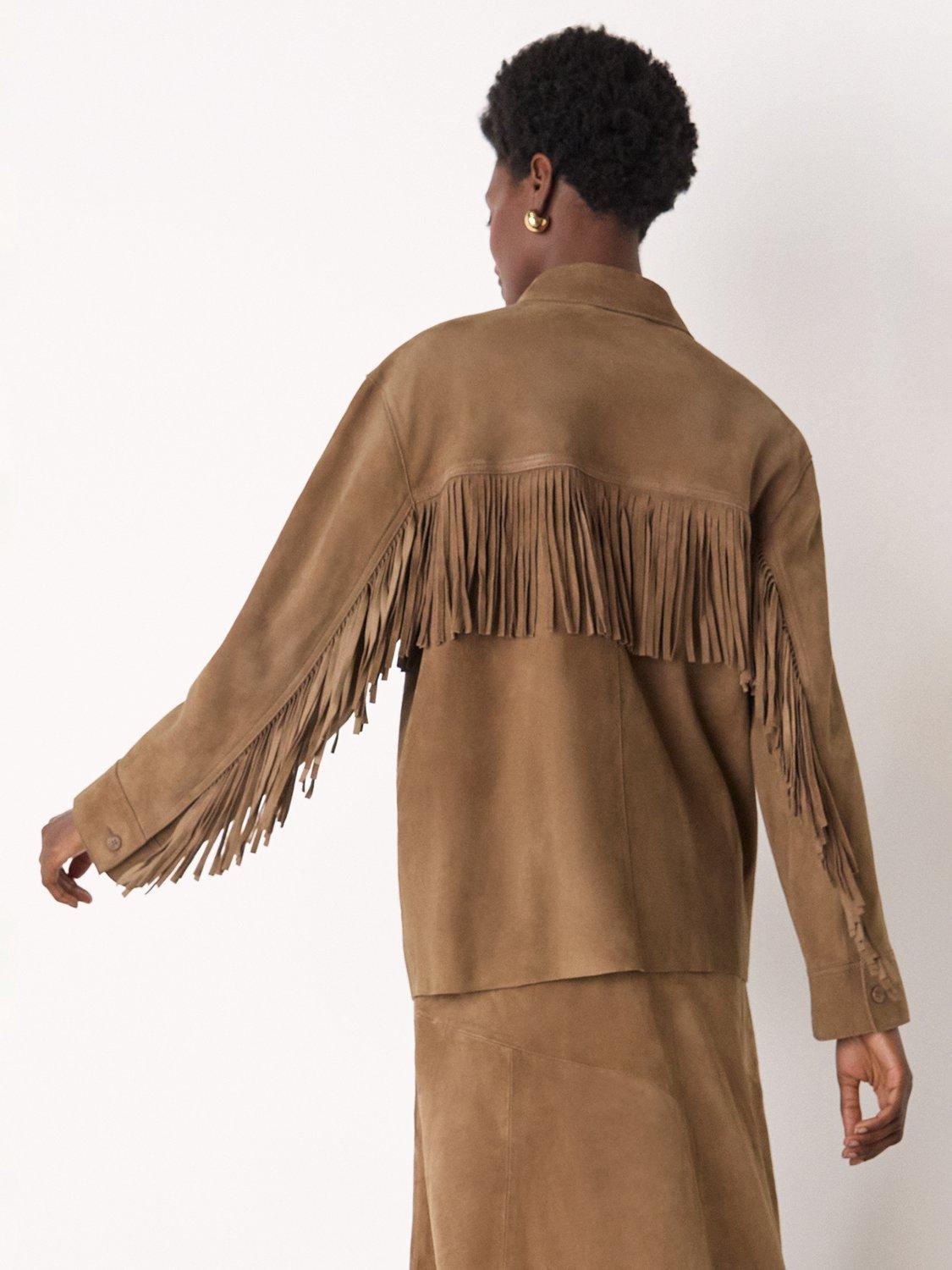 Product image 2 of 7, which shows Whistles Tassel Pure Suede Jacket, Taupe, XS