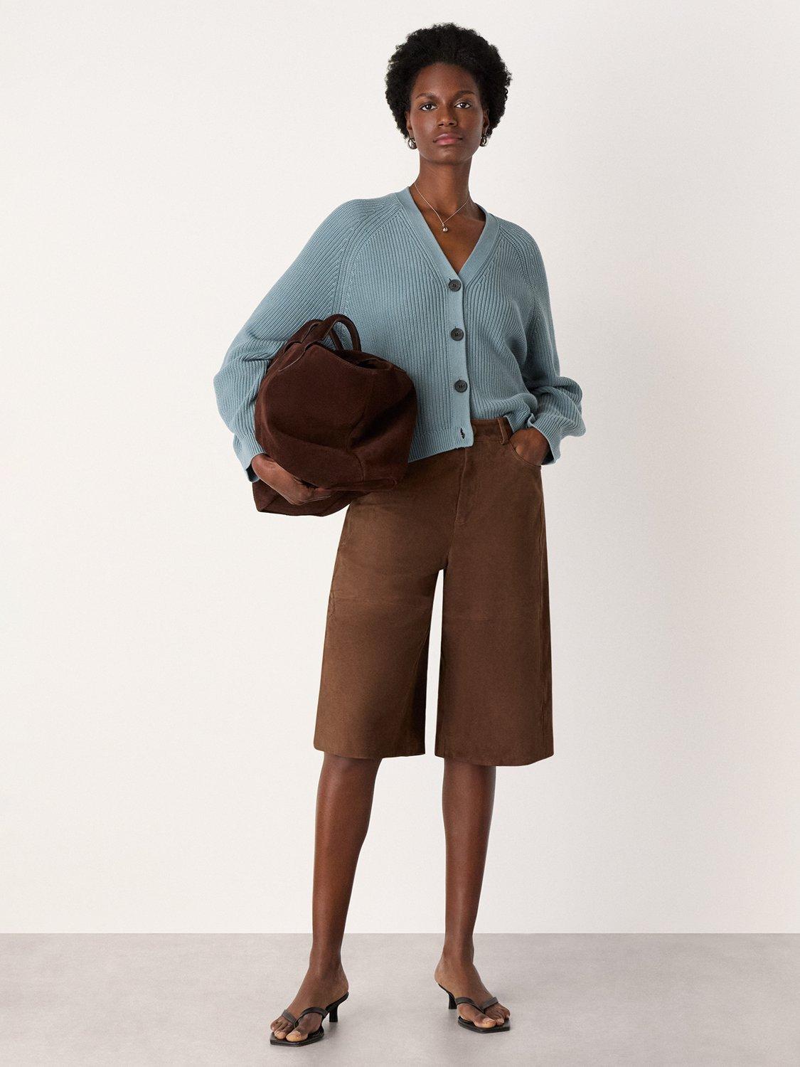 Product image 3 of 6, which shows Whistles V-Neck Ribbed Cardigan, Blue, XS