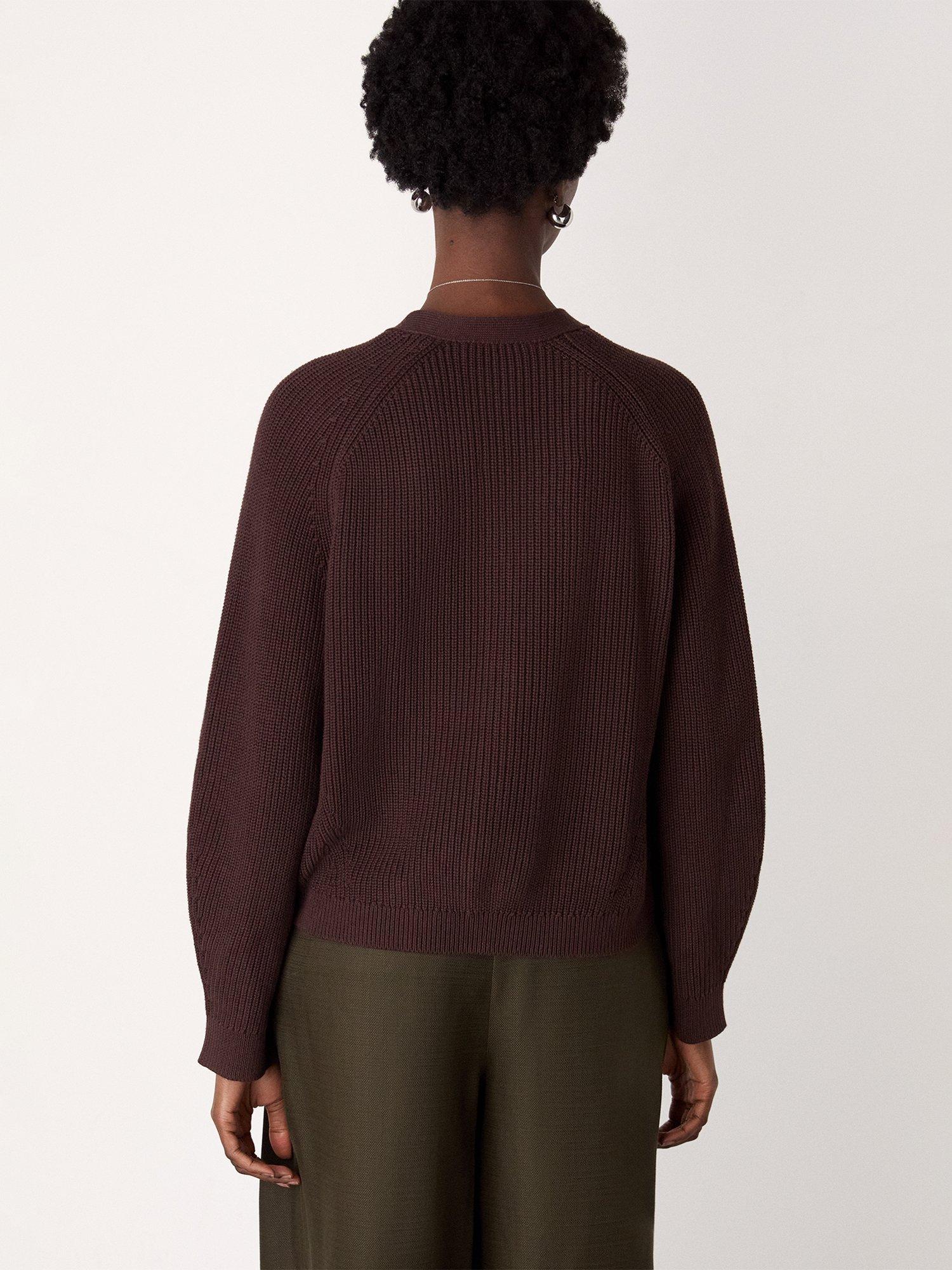 Product image 2 of 6, which shows Whistles V-Neck Ribbed Cardigan, Brown, XS