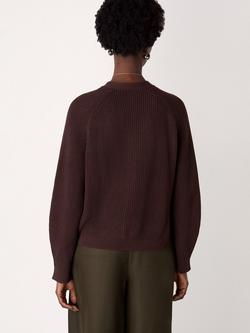 Whistles V-Neck Ribbed Cardigan, Brown - view 2, Brown