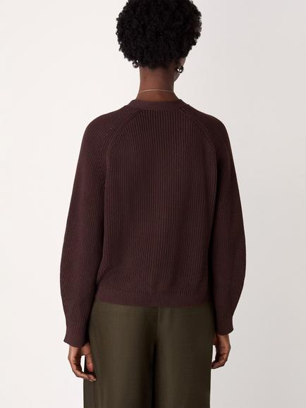 Whistles V-Neck Ribbed Cardigan, Brown - view 2, Brown