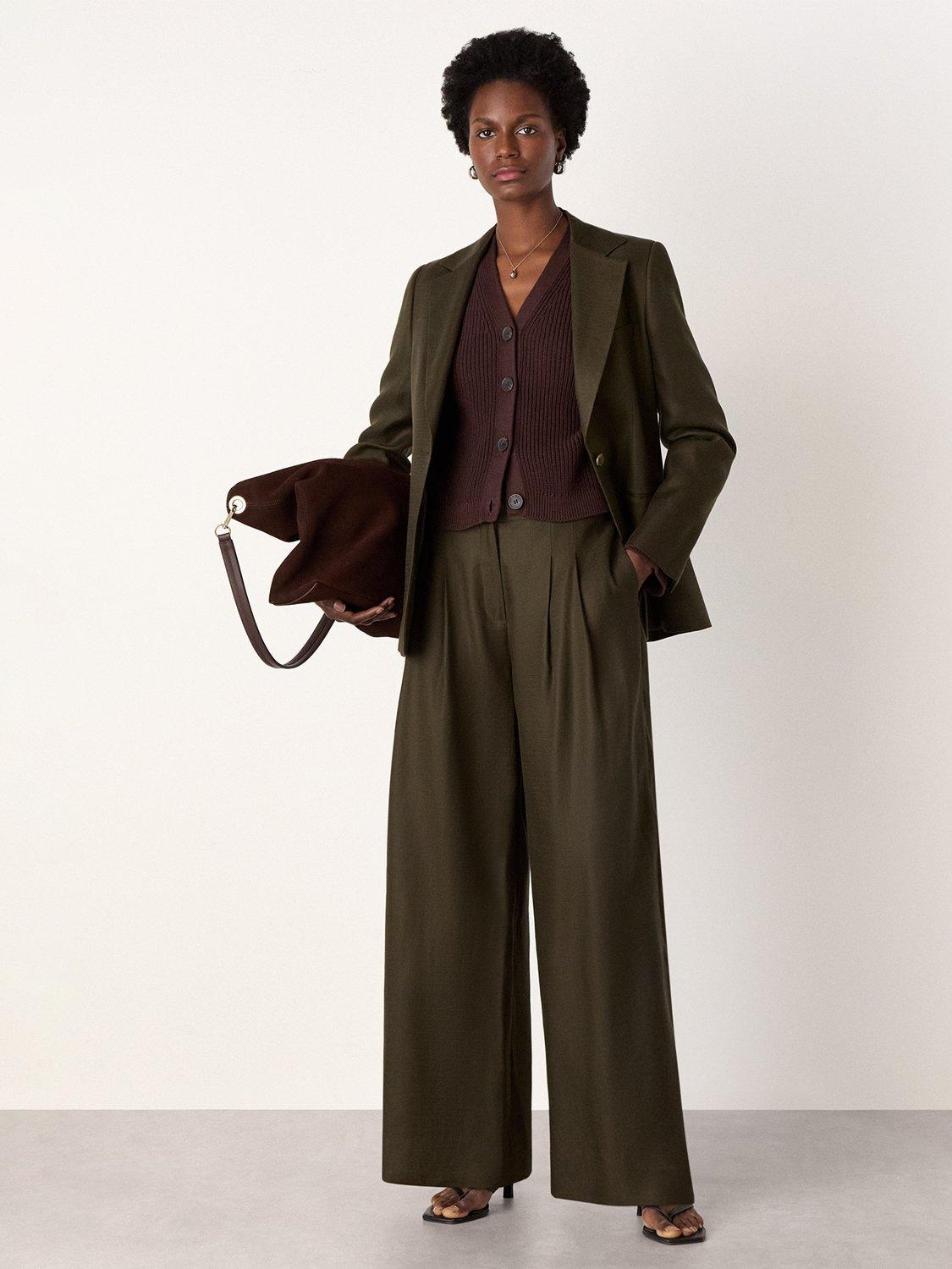Product image 3 of 6, which shows Whistles V-Neck Ribbed Cardigan, Brown, XS