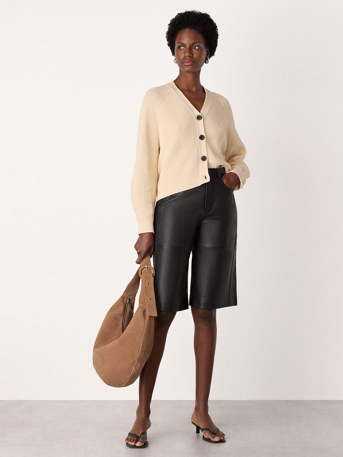 Product image 3 of 6, which shows Whistles V-Neck Ribbed Cardigan, Ivory, XS