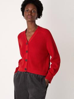 Whistles V-Neck Ribbed Cardigan, Red, Red