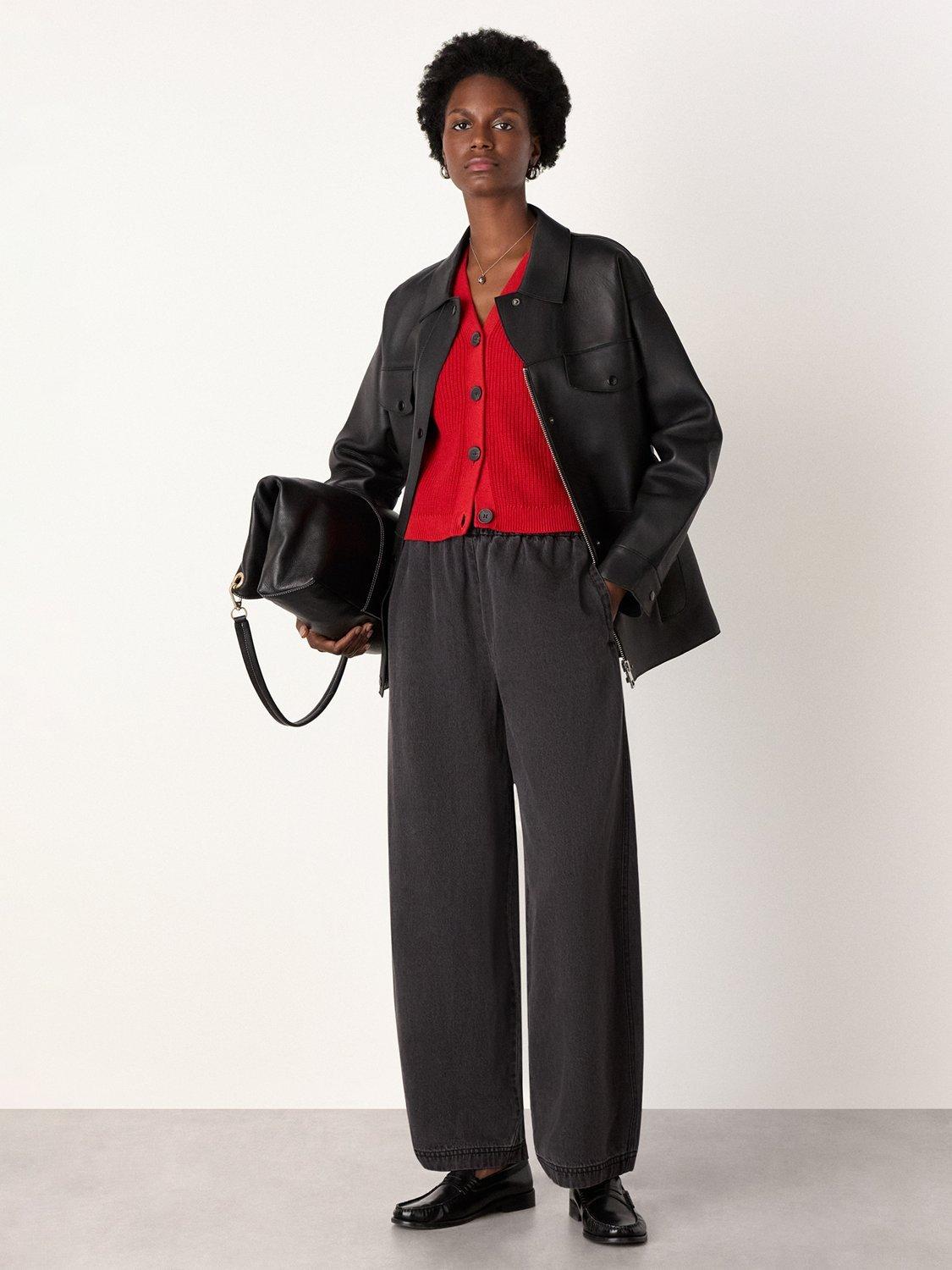 Product image 3 of 6, which shows Whistles V-Neck Ribbed Cardigan, Red, XS