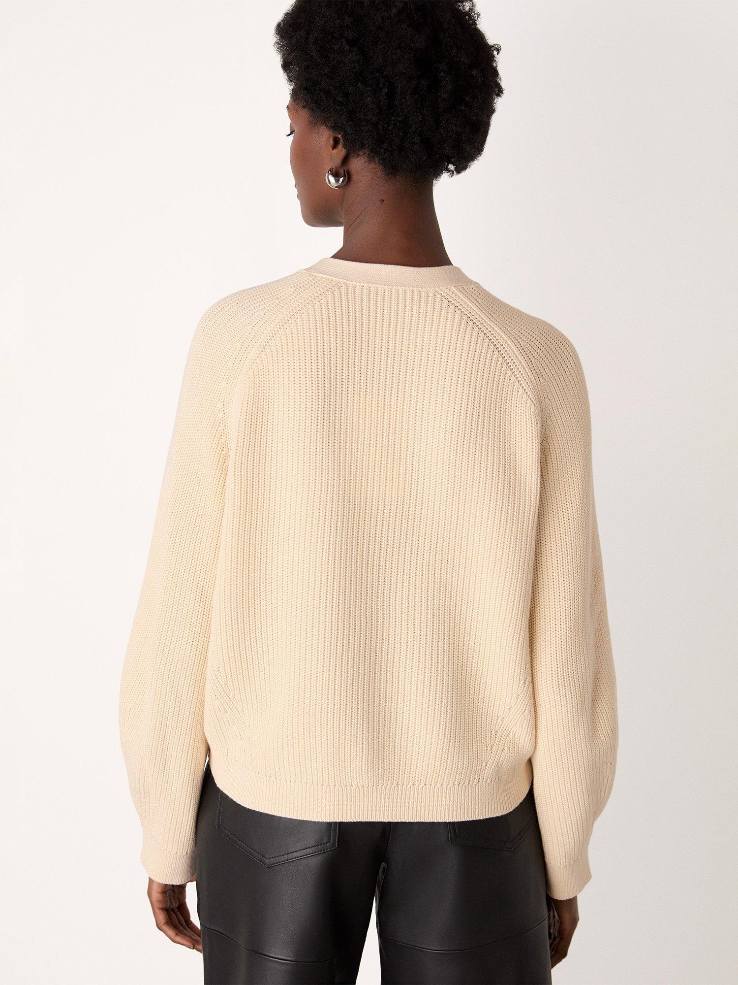 Product image 2 of 6, which shows Whistles Petite V-Neck Ribbed Cardigan, Ivory, XS