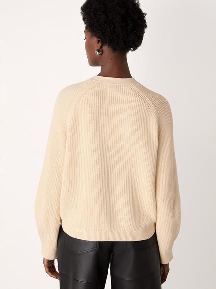 Whistles Petite V-Neck Ribbed Cardigan - view 2, Ivory