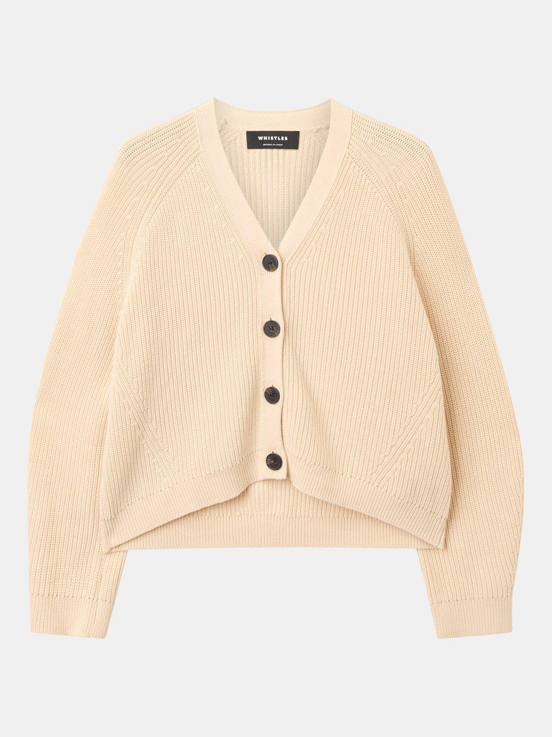 Product image 6 of 6, which shows Whistles Petite V-Neck Ribbed Cardigan, Ivory, XS