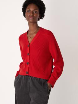 Whistles Petite V-Neck Ribbed Cardigan, Red