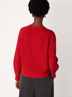 Whistles Petite V-Neck Ribbed Cardigan - view 2, Red