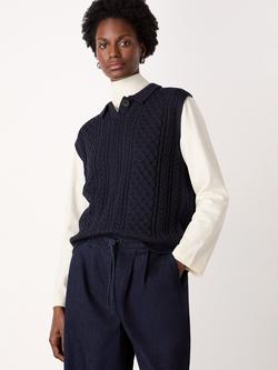 Whistles Cable Detail Wool Rich Tank Top, Navy, Navy