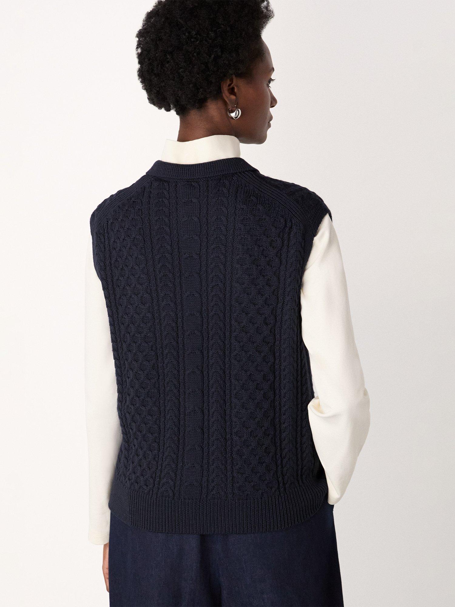 Product image 2 of 6, which shows Whistles Cable Detail Wool Rich Tank Top, Navy, XS