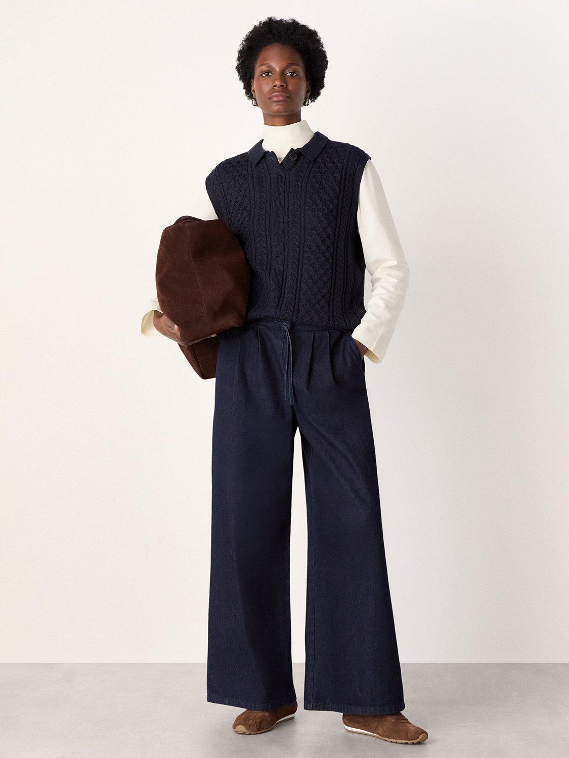 Product image 3 of 6, which shows Whistles Cable Detail Wool Rich Tank Top, Navy, XS