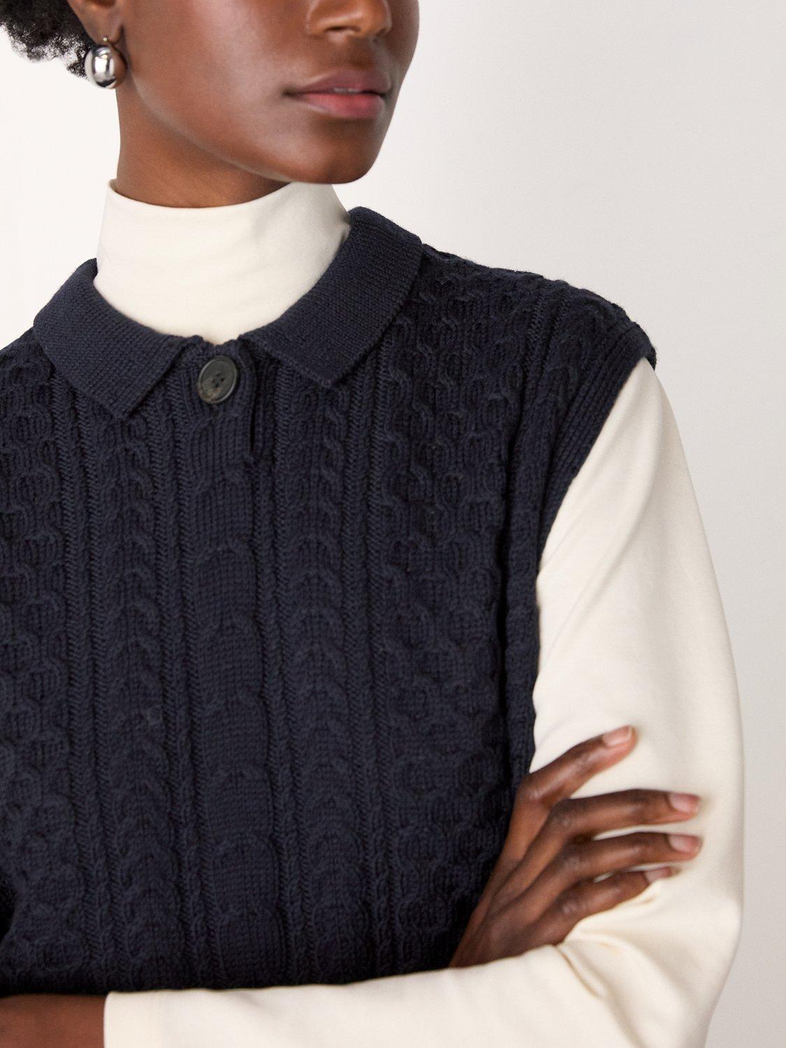 Product image 5 of 6, which shows Whistles Cable Detail Wool Rich Tank Top, Navy, XS