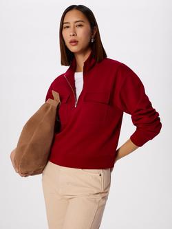 Whistles Funnel Quarter Zip Sweatshirt, Dark Red, Dark Red