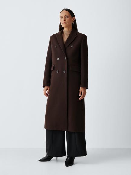 John Lewis Double Breasted Wool Blend Coat, Chocolate