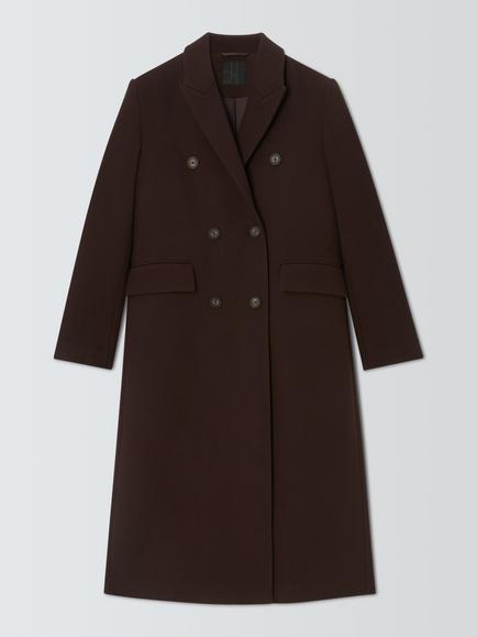 John Lewis Double Breasted Wool Blend Coat, Chocolate, Chocolate