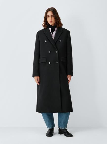 John Lewis Double Breasted Wool Blend Coat, Black