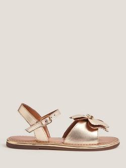 Monsoon Kids' Metallic Flower Leather Sandals, Gold, Gold