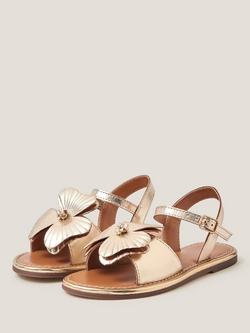 Monsoon Kids' Metallic Flower Leather Sandals, Gold - view 2, Gold