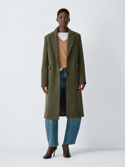John Lewis Single Breasted Wool Blend Coat, Khaki