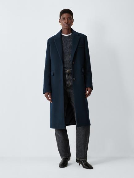 John Lewis Single Breasted Wool Blend Coat - view 2, Navy