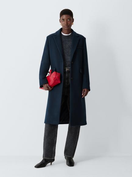 John Lewis Single Breasted Wool Blend Coat, Navy