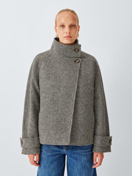 John Lewis Funnel Neck Asymmetric Textured Short Jacket, Texture, Texture
