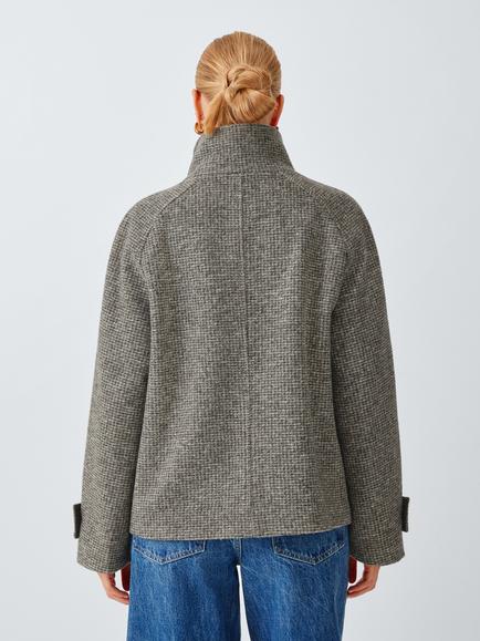 John Lewis Funnel Neck Asymmetric Textured Short Jacket, Texture - view 2, Texture
