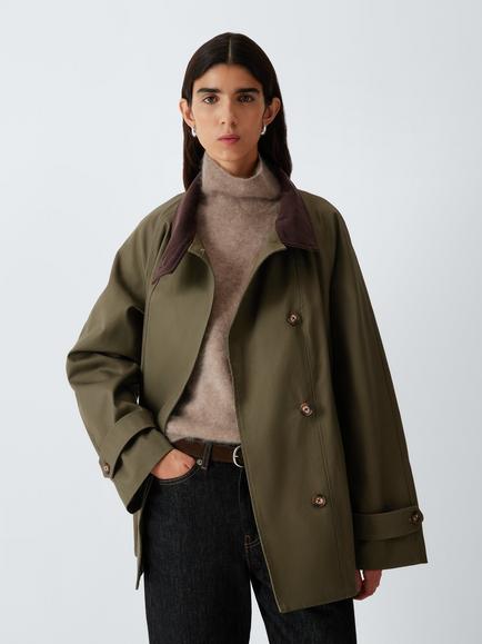 John Lewis Corduroy Funnel Neck Cotton Jacket, Khaki